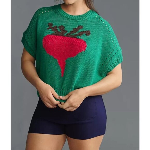 Maeve Short-Sleeve Reddish Print Graphic Sweater 2X - Picture 1 of 5